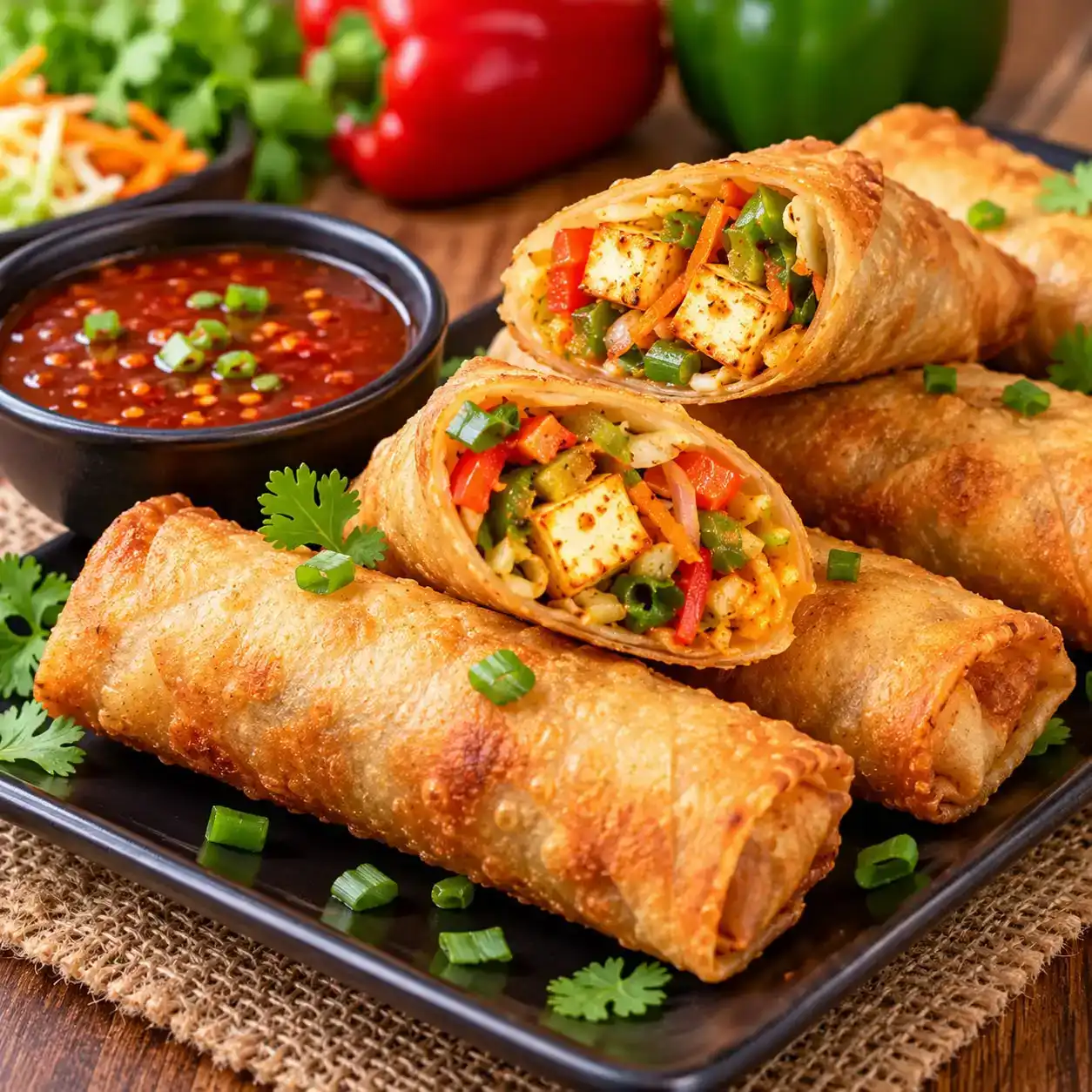 Paneer Roll — Golden-fried to perfection, this roll encloses a heart of tender at Apna Bazar - Eatery